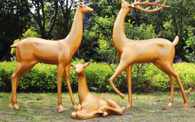 玻璃鋼仿銅公園仿真動物一家三口梅花鹿雕塑