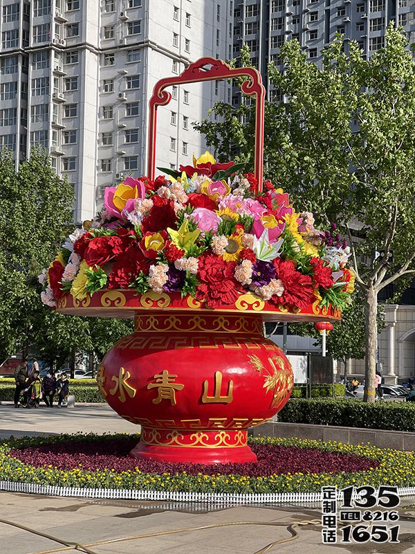 景區廣場大型景觀裝飾品玻璃鋼彩繪國慶大花籃雕塑 景區廣場大型景觀裝飾品玻璃鋼彩繪國慶大花籃雕塑
