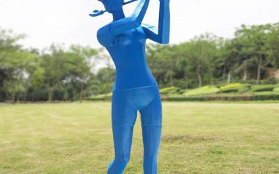 公園草坪彩繪抽象玻璃鋼打高爾夫人物雕塑