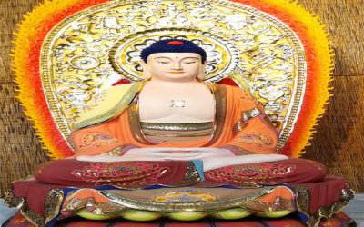 玻璃鋼彩繪大型寺廟供奉三寶佛雕塑