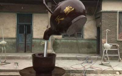戶外景區大型玻璃鋼仿銅天壺雕塑