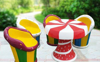 公園多個(gè)彩繪玻璃鋼冰激凌座椅雕塑