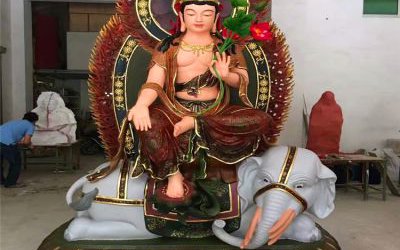 玻璃鋼彩繪大型寺廟佛像文殊普賢雕塑