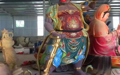 玻璃鋼彩繪寺廟供奉神佛哼哈二將雕塑
