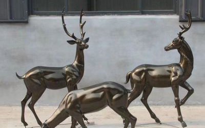 公園玻璃鋼仿銅戶外景觀裝飾品擺件梅花鹿雕塑