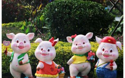 玻璃鋼卡通彩繪農場花園豬雕塑