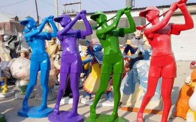 玻璃鋼彩繪現代人物雕塑體育運動打高爾夫球戶外步行街裝飾品