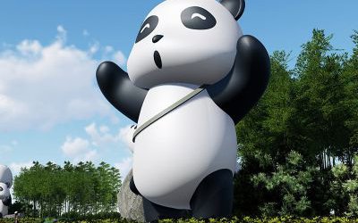 小區廣場花園擺放大型卡通彩繪玻璃鋼熊貓雕塑