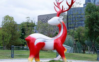 戶外草坪玻璃鋼彩繪創意梅花鹿雕塑